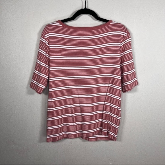 XL TIME AND TRU MAUVE WHITE STRIPED TOP CASUAL STRETCH PULLOVER - Picture 2 of 11